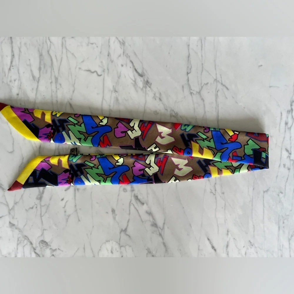 Silk Twilly Scarf, Graffiti Pattern, Multicolor